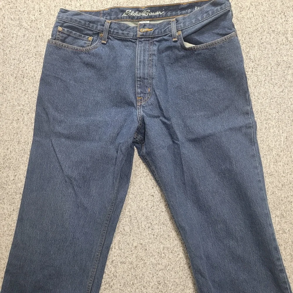Eddie Bauer Mens Regular Fit Straight Leg Dark Wash Denim Jeans FLAW 36x34